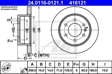 ATE 24011601211 Диск тормозной VAG Mercedes Sprinter Crafter 06- задн.298x16 мм. 6 отв