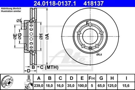 ATE 24011801371 Диск торм.перед. Skoda Fabia , VW Polo 1.0-1.41.9TDi 99>