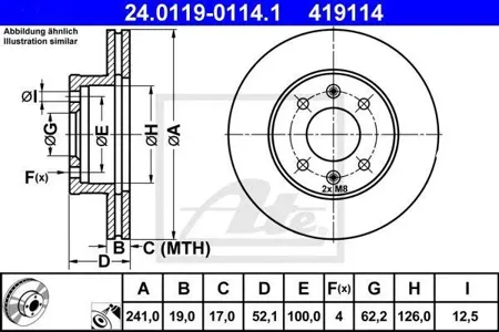 ATE 24011901141 Диск тормозной 24.0119-0114.1 передний Hyundai Accent 1.3-1.6 94>