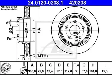 ATE 24012002081 Диск тормозной Mercedes C(W204) 07- задн.300x22 мм. вентилир.