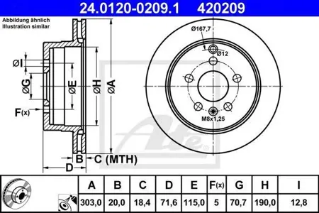 ATE 24012002091 Диск торм.задний Opel Antara , Chevrolet Captiva 2.0-3.2 06>