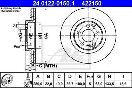 ATE 24012201501 Диск торм.перед. VW Golf Beetle Jetta 98>