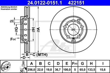 ATE 24012201511 Диск торм.перед. Audi A2A3, VW Golf Bora 1.6 96>