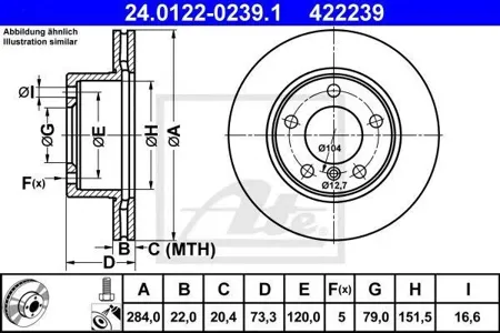 ATE 24012202391 Диск тормозной BMW 1(E87)1(F20) 04- передн. 284x22 (без пак. Perfomance)