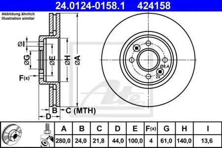 ATE 24012401581 Диск торм.перед. Renault Cli Omega ne Laguna 1.6-2.01.9D 96>