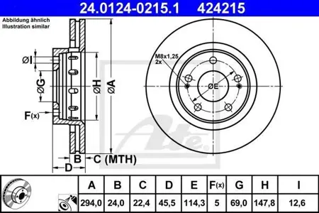 ATE 24012402151 Диск торм.перед. Mitsubishi Outlander 2.02.0T2.4 4WD 03>