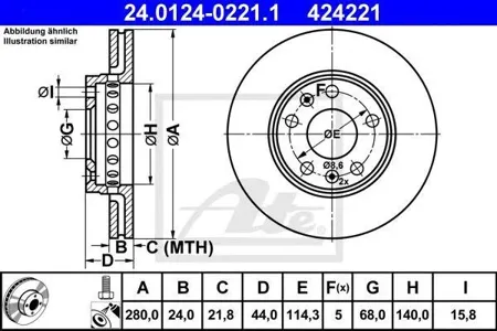 ATE 24012402211 Диск торм.перед. [280x24) Duster 1.5D 10>, Renault Megane 1.2-2.01.5D-1.9D 08>