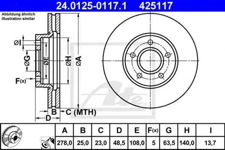 ATE 24012501171 Диск торм.перед. диск 15' Volvo S40V50 1.82.42.52.0TD 04>