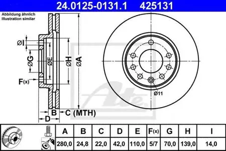 ATE 24012501311 Диск торм.перед. Opel Astra G,H, Zafira