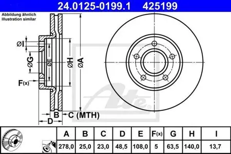 ATE 24012501991 Диск торм.перед. Ford Focus C-MAX 1.0-1.61.6TDCi 10>