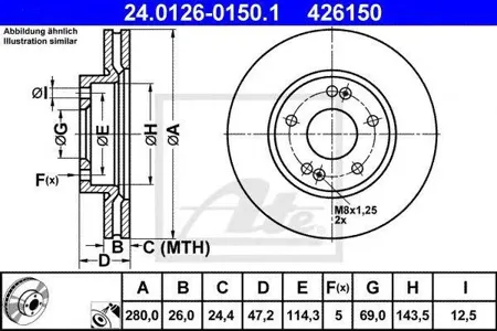 ATE 24012601501 Диск торм.перед. Kia Ceed 1.6 06>