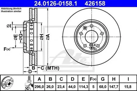 ATE 24012601581 Диск тормозной 24.0126-0158.1 передний Renault Laguna Megane Scenic Grand Scenic 1.2-2.0 idCi 07>