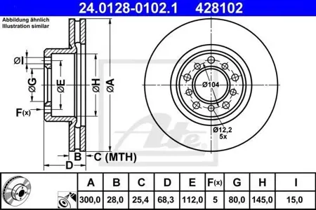 ATE 24012801021 Диск торм.перед. Mercedes W126 2.6-5.6 85-91