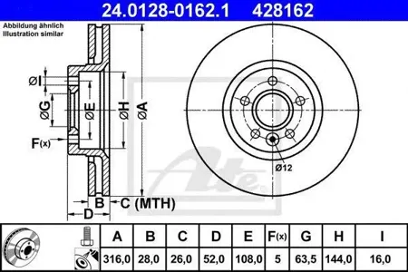 ATE 24012801621 Диск торм.перед. Ford Galaxy C-Max 1.8D-2.5 06>
