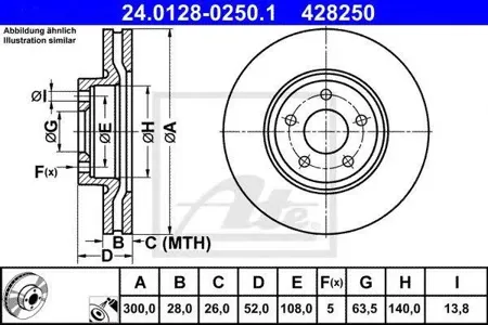 ATE 24012802501 Диск торм.перед. Ford Galaxy C-Max 1.8D-2.5, Volvo S60S80XC70 06>