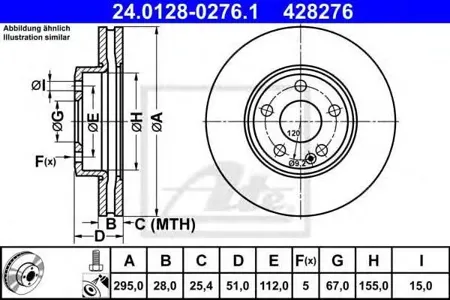 ATE 24012802761 Диск тормозной Mercedes A(W176)CLA(C117)GLA(X156) 11- передн. 295 мм. (без AMG пакета) 5 отв.
