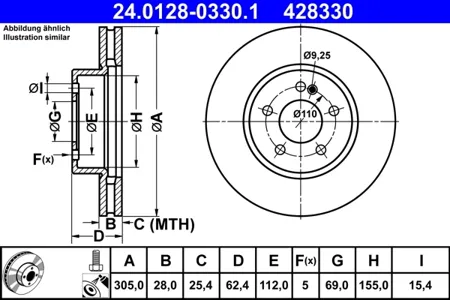 ATE 24012803301 Диск торм.перед. Mercedes C200C220 14-18