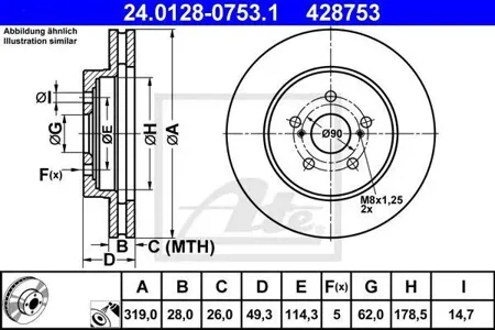 ATE 24012807531 Диск торм.перед. Lexus RX 3.33.3 AWD300350350 AWD400h400h AWD 03-08