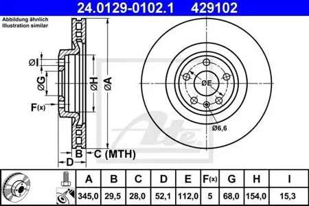 ATE 24012901021 Диск торм.перед. Audi A4A5Q5 & 4WD 1.8-3.2FSi2.2-3.0TDi 07>