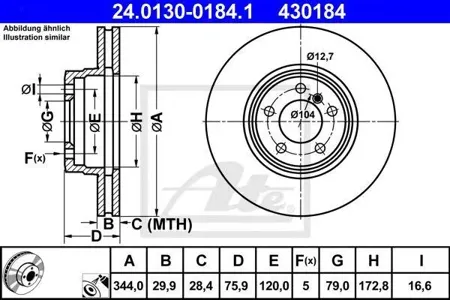 ATE 24013001841 Диск торм. Land Rover Range Rover III 3.0TD-4.4L 2002=>