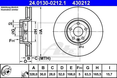 ATE 24013002121 Диск торм.перед. Volvo XC60 D4T5 3.2 08>