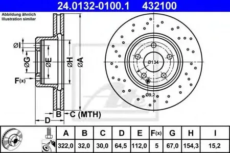 ATE 24013201001 Диск торм.перед. Mercedes W204S204W212 2.83.5i3.03.2CDi 07>