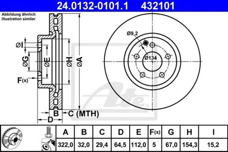 ATE 24013201011 Диск торм.перед. Mercedes W204S204W212 3.5i3.2CDi 07>