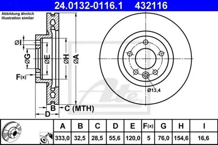 ATE 24013201161 Диск торм.перед. VW T5 2.0-2.5TDi 03>