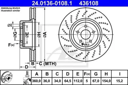ATE 24013601081 Диск тормозной Mercedes C63(W204)C63(W205)E500(W212)S600(W221) передн. 360мм