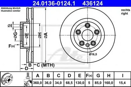 ATE 24013601241 Диск торм.перед. правый Porsche Cayenne , VW Touareg 3.0-4.84.2TDI 10>
