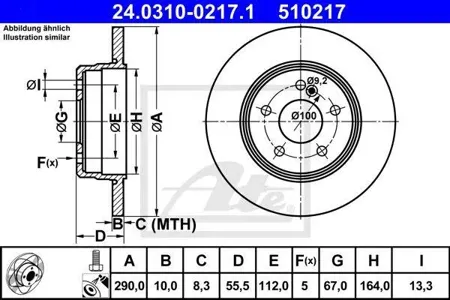ATE 24031002171 Диск тормозной Mercedes C(W203)C(W202)E(W210) 93--11 задн.290x10 мм. 5 отв Power Disc