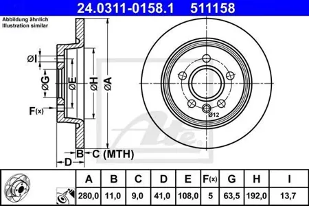 ATE 24031101581 Диск торм.задний Volvo S40V50C30, Ford Focus 1.8-2.41.6TDCi 03>