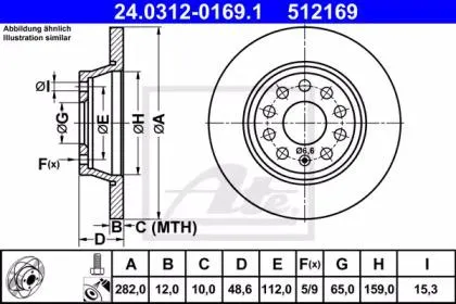 ATE 24031201691 Диск тормозной VAG A3Q3 Octavia 2 Golf 6 Passat 6 Tiguan 03- задн. Power disc