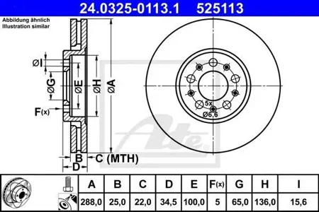 ATE 24032501131 Диск торм.перед. VW Golf IV, Bora , New Beetle Skoda Octavia