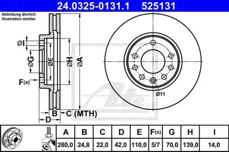 ATE 24032501311 Диск тормозной Opel Astra H передн.280x24.8 мм. 5 о Power Disc