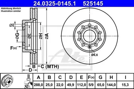 ATE 24032501451 Диск торм.перед. Audi A3, Skoda Octavia , VW Golf 1.4-2.0i1.92.0TDi 03>