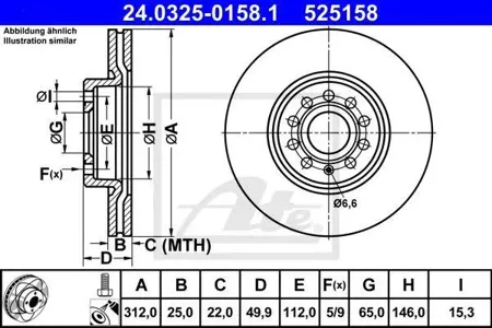 ATE 24032501581 Диск торм.перед. VW Passat 1.62.0FSi1.92.0TDi 05>
