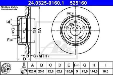 ATE 24032501601 Диск тормозной 24.0325-0160.1 передний BMW X3 2.52.0D3.0D 04-10