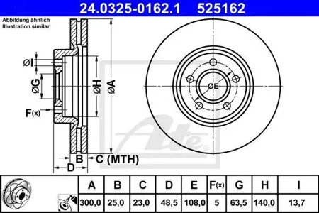 ATE 24032501621 Диск тормозной Ford Focus II C MAX 1.6 2.0L Volvo C30 C70 S40 V50 (POWER DISC)