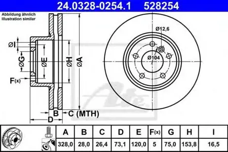 ATE 24032802541 Диск торм. пер.вент.[328x28] 5 отв. Power Disc