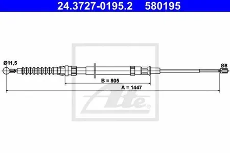 ATE 24372701952 Трос ручного тормоза 1447mm Audi A3, Skoda Octavia Yeti , VW Golf Jetta 1.4-2.0i2.0D 04>