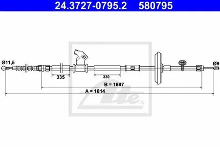 ATE 24372707952 трос ручн.тормоза п. Chevrolet Cruze 1.6 83Kw 10>