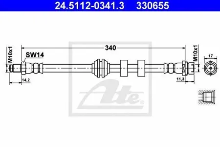 ATE 24511203413 Шланг торм.пер. Ford Focus 1998-2004