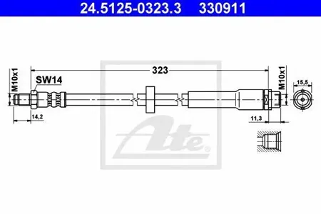ATE 24512503233 Шланг тормозной задний [323mm]