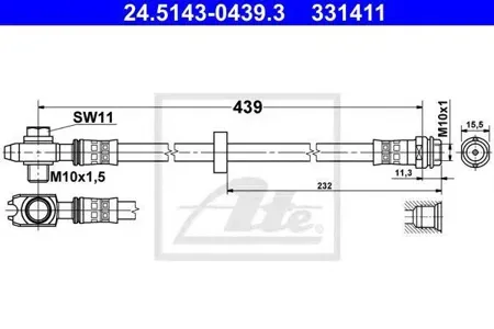ATE 24514304393 Шланг тормозной перед. 435mm