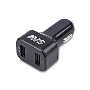 AVS A07444S адаптер автомобильный 2 порта USB 3А с вольтметром, черный, блистер