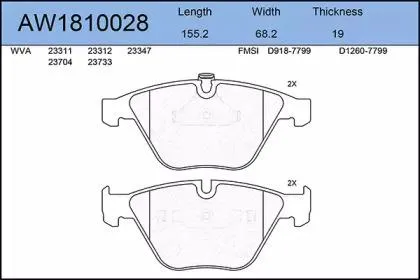 AYWIPARTS AW1810028 Колодки торм.передние BMW 5 (E60) 2.0-4.5 03>7 (E65) 3.0-4.5 01-09