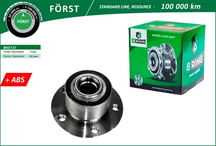 B-RING BK0737 Ступица передн. с подшип. в сборе Volvo S60 II (10-) V60 (10-) (перед.) [d=136.5 с ABS] B-