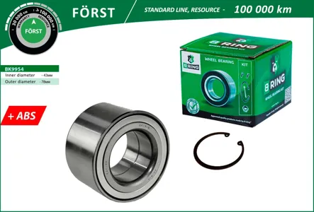 B-RING BK9954 Подшипник ступицы (перед. компл.) [43x78x44 с ABS]