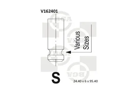 BGA V162401 Клапан 24.4x6x95.4 ex hyu Elantra 1.5-2.0crdi 01